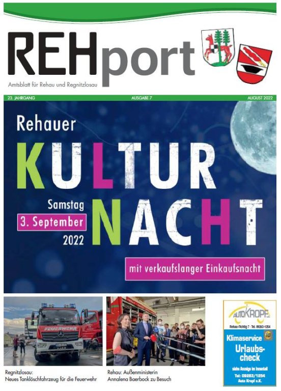 Amtsblatt der Stadt Rehau und der Gemeinde Regnitzlosau - REHport - 7/2022