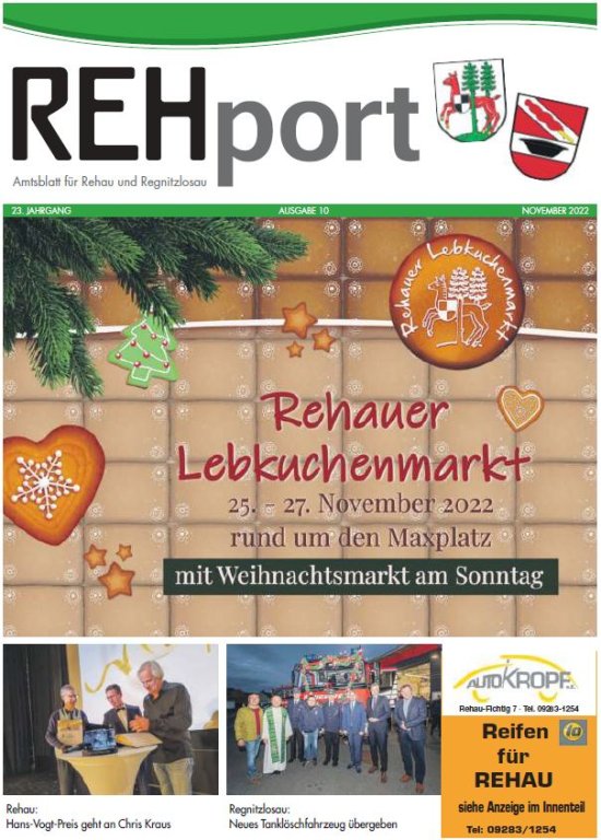 Amtsblatt der Stadt Rehau und der Gemeinde Regnitzlosau - REHport - 10/2022