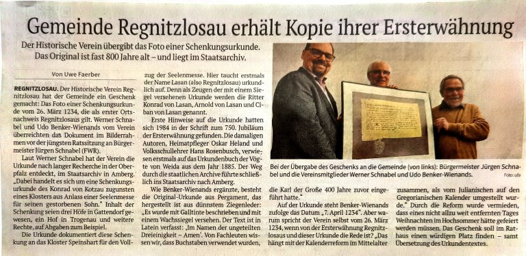 Frankenpost 27.03.2025 Gründungsurkunde Übergabe